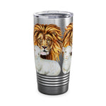 Majestic Lion and Lamb Tumbler, Eco-Friendly Travel Mug, Wilderness Lover Gift, Animal Lover's Cup, Personalized Beverage Holder