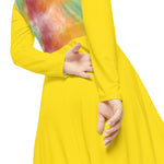 Vibrant Long Sleeve Dance Dress, Colorful AOP Dress, Flowy Dancewear, Perfect for Parties, Celebrations, and Dance Recitals