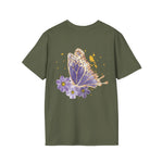 Butterfly Blossom Unisex T-Shirt, Floral Graphic Tee, Spring Apparel, Nature Lover Gift, Softstyle Shirt, Butterfly Design