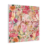 Floral Jesus Canvas Art, Stretched Canvas Print for Home Decor, Christian Gift, Religious Wall Art, Inspirational Decor