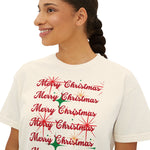 Merry Christmas Women's Boxy Tee, Holiday T-Shirt, Festive Top, Christmas Gift, Seasonal Apparel