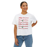 Merry Christmas Women's Boxy Tee, Holiday T-Shirt, Festive Top, Christmas Gift, Seasonal Apparel