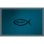 Freedom Fish Symbol Area Rug, Inspirational Floor Mat, Nautical Decor, Christian Gift, Housewarming Rug
