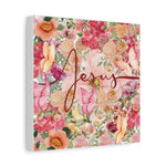 Floral Jesus Canvas Art, Stretched Canvas Print for Home Decor, Christian Gift, Religious Wall Art, Inspirational Decor