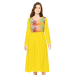 Vibrant Long Sleeve Dance Dress, Colorful AOP Dress, Flowy Dancewear, Perfect for Parties, Celebrations, and Dance Recitals