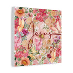 Floral Jesus Canvas Art, Stretched Canvas Print for Home Decor, Christian Gift, Religious Wall Art, Inspirational Decor