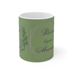 Blessed Beyond Measures Mug, Inspirational Coffee Cup, Gift for Spiritual Friends, Green Floral Design, Motivational Drinkware