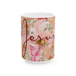 Floral Jesus Ceramic Mug – Inspirational Coffee Cup, Christian Gift, Floral Design, Home Decor, Tea Mug, Mother's Day Gift