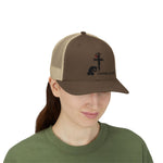 Faith-Inspired Snapback Trucker Cap with Cross Design, Adjustable Baseball Hat, Christian Gift, Outdoor Wear, Casual Style